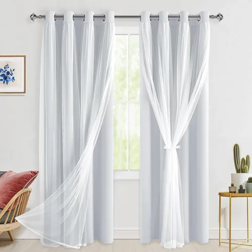 Miniatura 59 de Hiasan Cortinas opacas con superposición transparente, aislamiento térmico para mezclar y combinar de doble capa, cortinas de oscurecimiento de Beige
