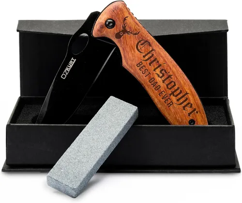 Lara Laser Works Cuchillo de bolsillo personalizado para hombres, cuchillo grabado personalizado con nombre, regalo de padrino, día del padre,