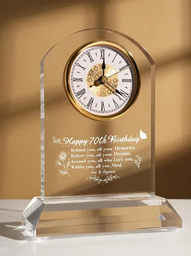 Miniatura 7 de DEEWISH Reloj de escritorio de cuarzo para regalo de 70 cumpleaños, elegante decoración de bendición para el hogar para padres, abuelos, amigos