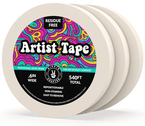 HIPPIE CRAFTER Paquete de 3 cintas blancas para artistas, cinta adhesiva extraíble para papel de acuarela, pintura, dibujo, marco de lienzo, sin