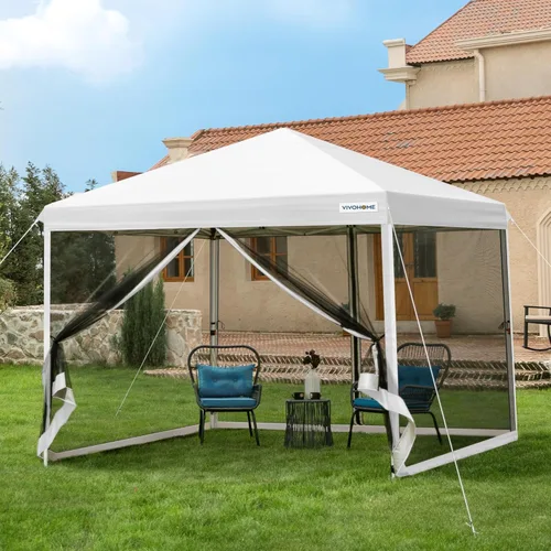 Miniatura 8 de VIVOHOME Toldo desplegable fácil de 8 x 8 pies, tienda de campaña para exteriores con mosquitera, 2 puertas con cremallera y bolsa enrollable