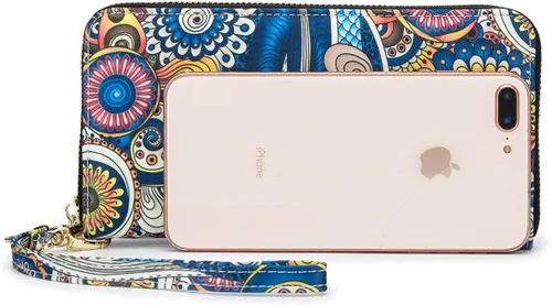 Miniatura 201 de Cartera de mano para mujer, estilo bohemio, con RFID, elegante, espaciosa con correa para viajes, capacidad para tarjetas, teléfono, dinero