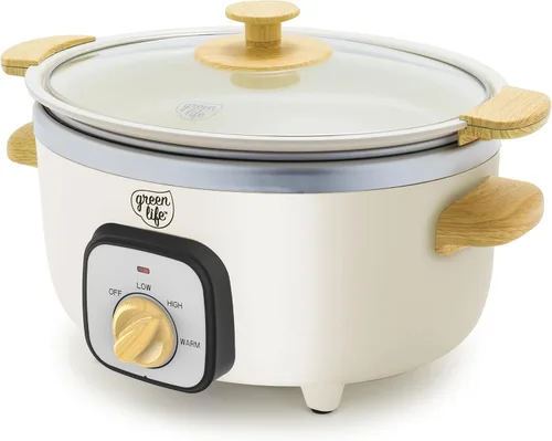 Miniatura 16 de GreenLife 3.5QT Olla de cocción lenta, cerámica antiadherente sin PFAS ni tóxicos, recipiente interior extraíble, programable, función mantener