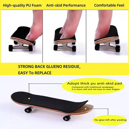 Miniatura 3 de WINDIR 24 piezas de cinta de agarre de espuma + 1 pantalón de dedo para diapasones, 1.496 x 4.331 in, patinetas MiNi de madera negro profesional 24