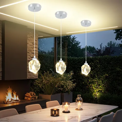 Luces Colgantes de Cristal Cromado para Isla de Cocina, Dormitorio Mesita de Noche Luz de Techo Colgante de Cristal, Regulable 3000k-6000k 1-Luz