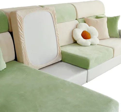 Miniatura 6 de Fundas de cojín de terciopelo para sofá, funda de cojín de alta elasticidad universal para sofá de 4/3/2/1 plazas, protector de muebles Beige