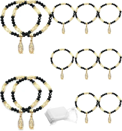 Miniatura 7 de YRP Pulsera de Rosario de Guadalupe de cristal de 12 piezas de plata - Bautizo favor/Bautizo/Recuerdos de Bautizo/Quinceañera/Baby Shower Verde