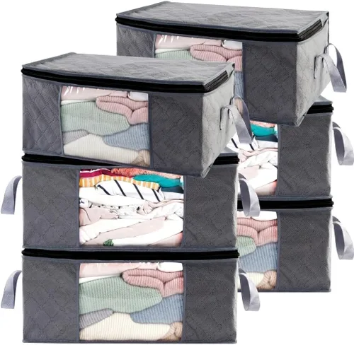 G01 - bolsas de almacenamiento de tamaño rectangular para guardar ropa, 3 unidades, color gris Paquete gris de 6 piezas