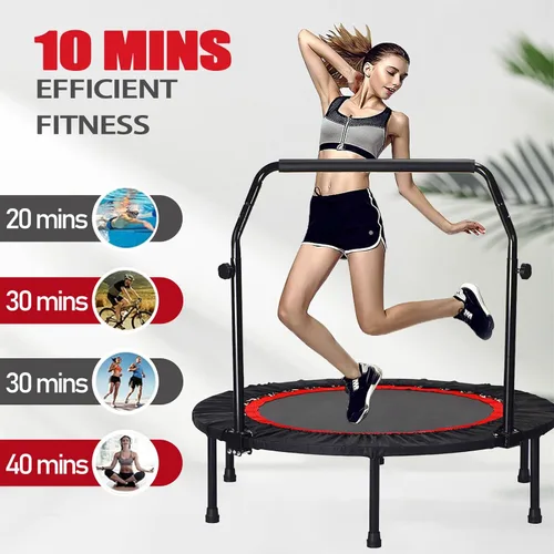 Miniatura 2 de Trampolín plegable portátil Fitnes en el hogar, mini rebote para niños, adultos, carga máxima de 40 pulgadas, 330 libras Rojo con mango
