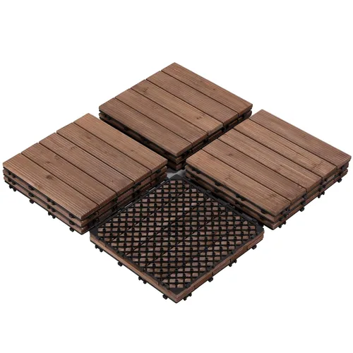 Miniatura 23 de Yaheetech 55 azulejos de terraza de patio entrelazados de madera compuesta de madera para cubierta de pisos de madera de 12 x 12 pulgadas, madera