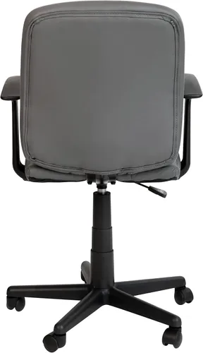 Miniatura 5 de Flash Furniture Clayton - Silla giratoria de respaldo medio con brazos, tapicería de vinilo gris, respaldo copetudo y giro de 360°