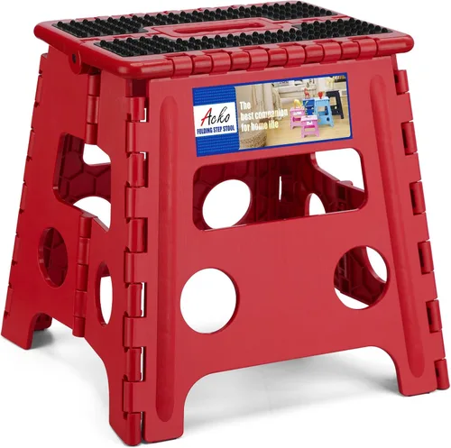 Miniatura 21 de ACKO Taburete plegable plegable de 16 pulgadas, 400 libras de capacidad, taburetes de plástico para adultos y niños, taburetes plegables para Blanco