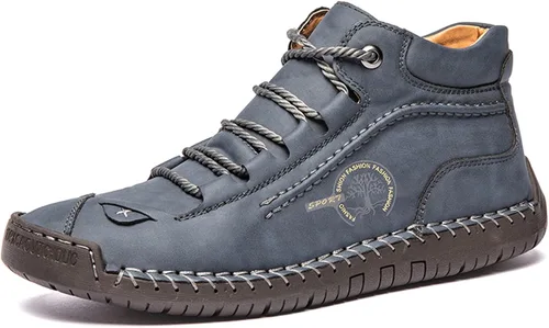 Govicta Botas chukka de cuero para hombre zapatos casuales mocasines planos vintage costuras a mano cómodas suaves transpirables con cordones