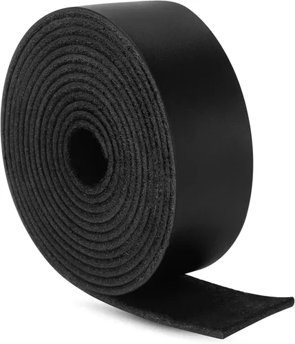 Miniatura 8 de Ringsun Tiras de cuero negro planas de 2 pulgadas de ancho para manualidades, tiras de cuero de grano completo, cordón de cuero para manualidades