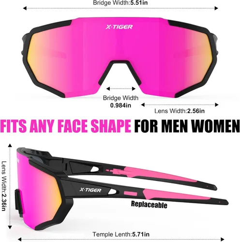 Miniatura 8 de X-TIGER Gafas de sol polarizadas para deportes con 5 lentes intercambiables, gafas de ciclismo para hombres y mujeres, para béisbol, correr, pesca