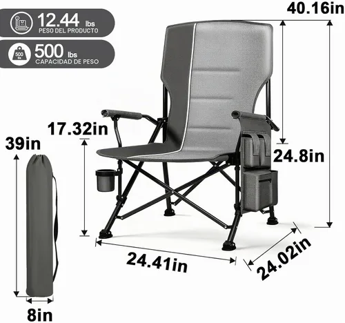 Miniatura 2 de Romswi Sillas de campamento de gran tamaño, paquete de 2, sillas de césped plegables resistentes de 500 libras con reposabrazos duros, sillas