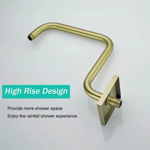 Miniatura 7 de 13 Inches Shower Arm with Flange,Brushed Gold S Shaped Gooseneck High Rise Shower Head Extension Arm,Standard 1/2" Connection,SE-91058-13BG-SQ
