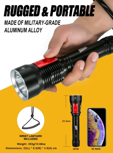 Miniatura 4 de PFSN - Linterna de buceo, 4000 lúmenes, luz de buceo profesional, 328.1 ft, impermeable, linterna subacuática para buceo, linterna LED recargable