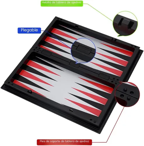 Miniatura 5 de KAILE Juego de ajedrez magnético de 10" - Juego de viaje 3 en 1 de ajedrez, damas y backgammon con estuche plegable - Bolsa elástica portátil