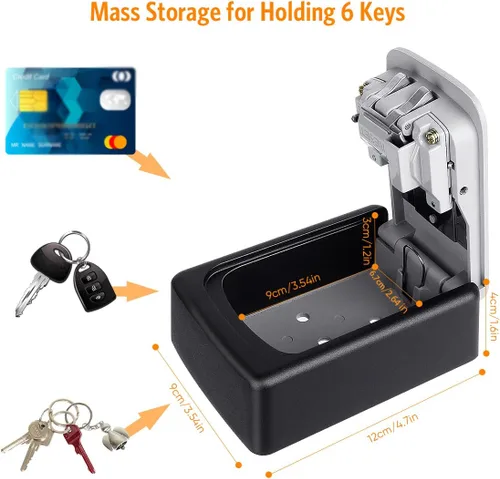 Miniatura 4 de Fayleeko Caja de Bloqueo de Llaves Montada en Pared, Caja de Seguridad con Clave de 4 Dígitos para Exterior, Llaves de Casa - Capacidad para 5 Negro