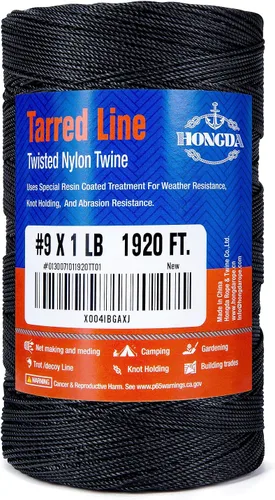 Miniatura 10 de HONGDA Cuerda de nailon Tarred Bank de 465 pies, cuerda de nailon #36, cuerda de nailon negro de 0.098 pulgadas, cuerda de sena trenzada fuerte