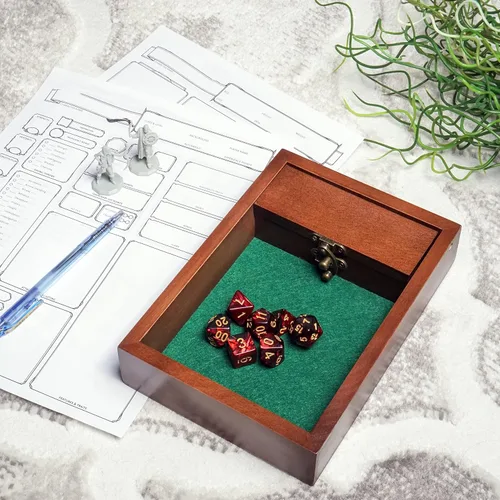 Miniatura 8 de Bandeja rodante de madera para dados D&D con bóveda de almacenamiento de dados Pestillo de metal asegura la tapa para viajes Regalo perfecto