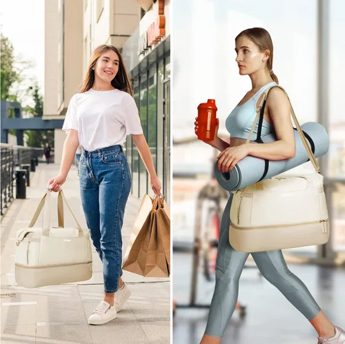 Miniatura 7 de Bolsa de lona de gimnasio para mujer, Caqui, Bolsa de viaje para gimnasio