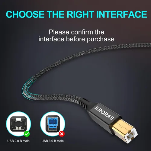 Miniatura 2 de Cable de impresora USB 2.0 de 10 pies, cable de escáner USB tipo A macho a B macho de alta velocidad para HP, Canon, Dell, Epson, Lexmark, interfaz