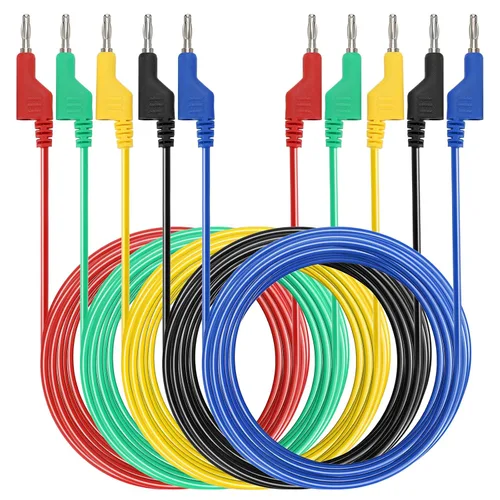 Miniatura 9 de Sumnacon Juego de 5 cables de prueba de enchufe de plátano a plátano, cable de prueba apilable de 0.157 in para multímetro, cable de prueba