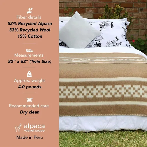 Miniatura 4 de Manta gruesa de lana de alpaca para acampar al aire libre o uso en interiores, diseño étnico, suave lana peruana de alpaca disponible en tamaño Gris