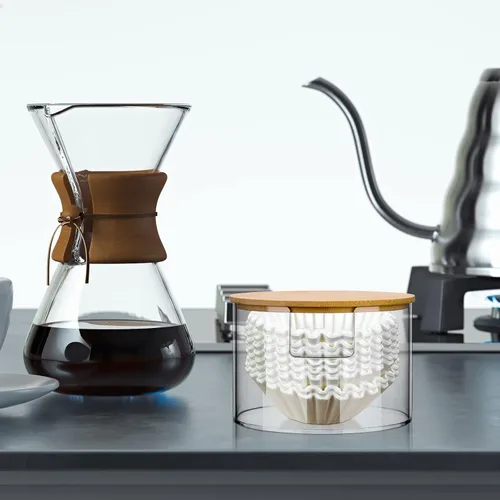 Miniatura 3 de Qunclay Soporte de filtro de café acrílico, reutilizable, transparente, contenedor de almacenamiento de filtro de café, dispensador con tapa