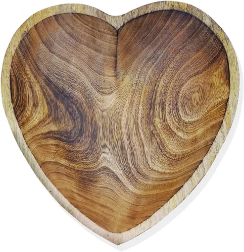 Miniatura 9 de WitnyStore Cuenco en forma de corazón de 6 pulgadas, funcional y coleccionable, cuenco de madera hecho a mano para servir frutos secos, postres