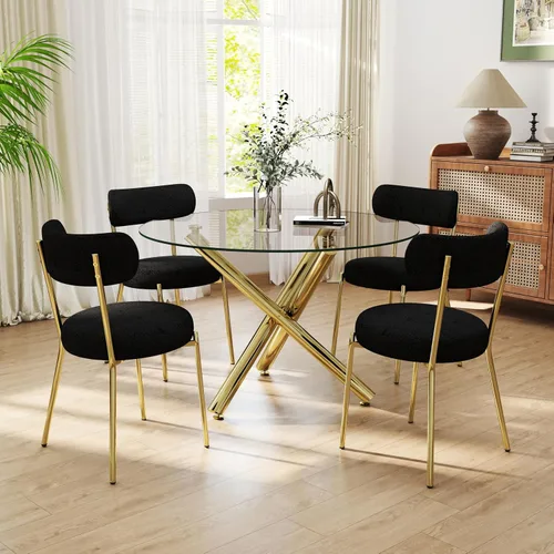 Miniatura 35 de Juego de mesa de comedor redonda de cristal negro para 2, juego de mesa de cocina pequeña y moderna de 36 pulgadas con 2 sillas de comedor tapizadas