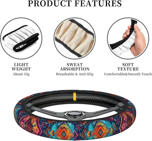 Miniatura 3 de Funda para volante de automóvil, protector antideslizante universal de 15 pulgadas de estilo bohemio oscuro, accesorios elásticos para auto