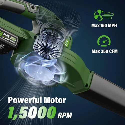 Miniatura 2 de SEYVUM Soplador de hojas, soplador inalámbrico de 20 V con batería de 2 x 2.0 Ah, soplador eléctrico de hojas para el cuidado del césped, soplador