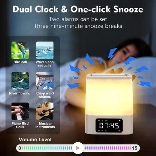 Miniatura 5 de Luz Nocturna Altavoz Bluetooth, Regalos para Niños de 10 11 12 13 14 15 Años Adolescentes Niñas, Reloj de Alarma Dual Todo en Uno, Lámpara de Noche