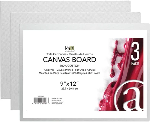 Art Advantage Tablero de lienzo reciclado MDF 9 x 12, 3 piezas, paneles de lona MDF reciclados para pintura, lienzos para pintura, acrílico, óleo y