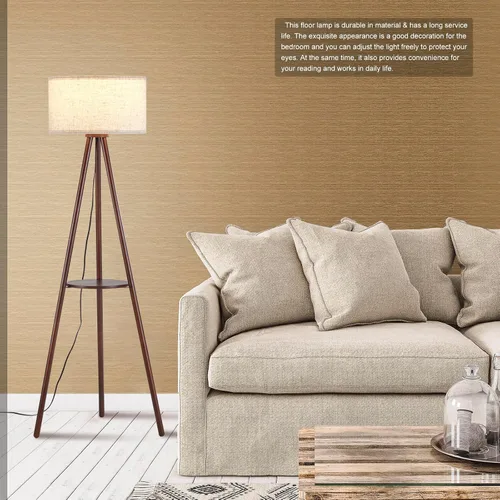 Miniatura 2 de Lámpara de pie con trípode de madera Baobab Tree Park BTP para sala de estar, bombilla LED de 3 temperaturas de color incluida, lámpara de pie