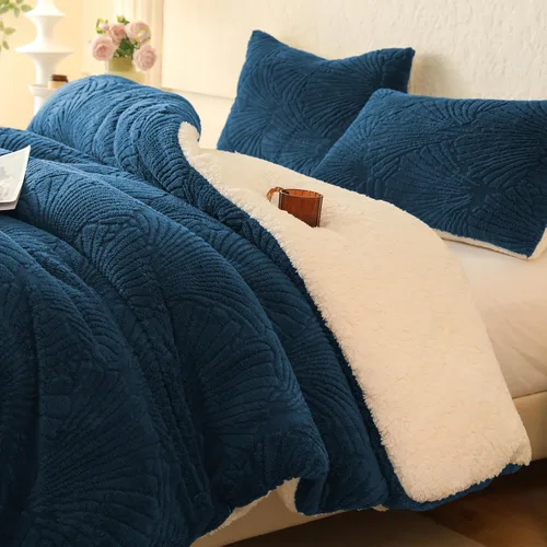 Miniatura 13 de tohrisa Seashell - Juego de edredón Jacquard Sherpa cálido y acogedor, ropa de cama premium de 2 piezas, tamaño individual con patrón geométrico