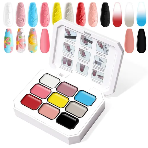 Miniatura 38 de Juego de esmaltes de gel con gradiente, 9 colores ombre, esmalte de gel para uñas rojo, marrón, azul claro, rosa, esponjado para pigmento, Pat Aura