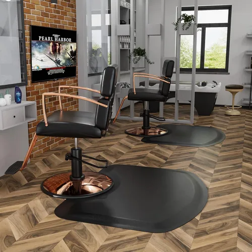 Miniatura 2 de OmySalon Tapete de peluquería antifatiga para peluquería, grueso tapete para silla de peluquero con corte redondo para peluquería de pie, peluquería