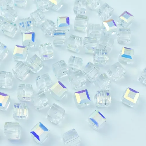 Miniatura 17 de 100 piezas 6 mm cuadrados Cuentas de cristal de colores AB mixtos para hacer joyas Mezcla de colores AB