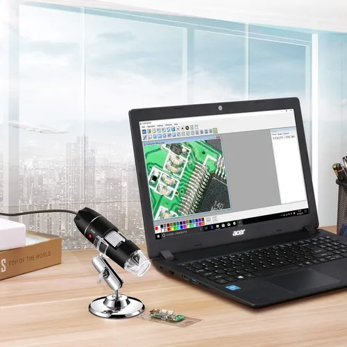 Miniatura 5 de Microscopio digital USB 40X a 1000X, cámara endoscopio de aumento de 8 LED con estuche de transporte y soporte de metal, compatible con Android