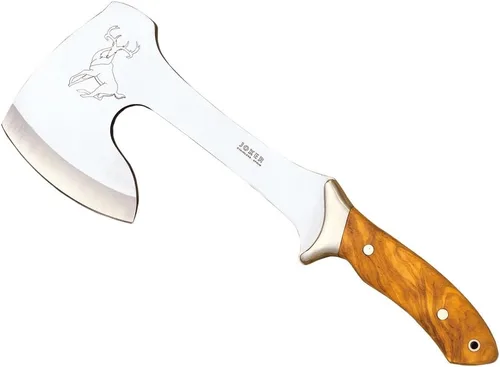 Miniatura 4 de Joker Cazador de hacha de caza, casquillo de acero inoxidable, hoja de 8.27 pulgadas, con funda de cuero marrón, herramienta para pesca, caza, Deer