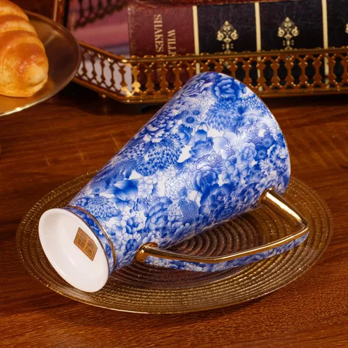 Miniatura 5 de KAMMAK Tazas de café de cerámica de 18 onzas de alto, juego de 2 tazas de té grandes con asa, tazas de té vintage, taza de capuchino para latte