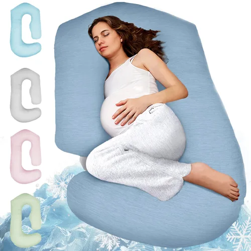 Miniatura 14 de PILLANI Almohadas de embarazo para dormir - Almohada de cuerpo completo en forma de V C U con funda extraíble, almohada de maternidad refrescante