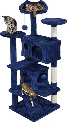 Miniatura 11 de Topeakmart Árbol para gatos de 54 pulgadas, torre para gatos con postes rascadores y percha para condominios grandes, muebles de casa con soporte