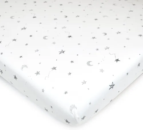 Miniatura 7 de American Baby Company - Sábana de cuna ajustable 100 % algodón natural de tejido de jersey Estrellas y lunas grises