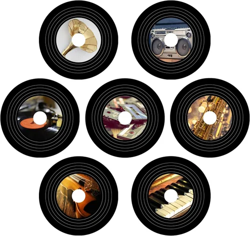 Paquete de 7 discos de vinilo de 10 pulgadas, estéticos decorativos vintage de pared para decoración de fiestas musicales (años 70, 80, 90, Rock &