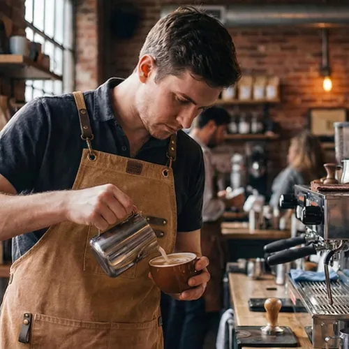Miniatura 7 de LEATHER VILLAGE Delantales de chef para hombres y mujeres con bolsillos grandes, delantal de trabajo ajustable de lona de algodón con espalda Canela